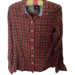 Burton Sz XL Flannel Shirt Womens 100% Cotton Long Sleeve Red